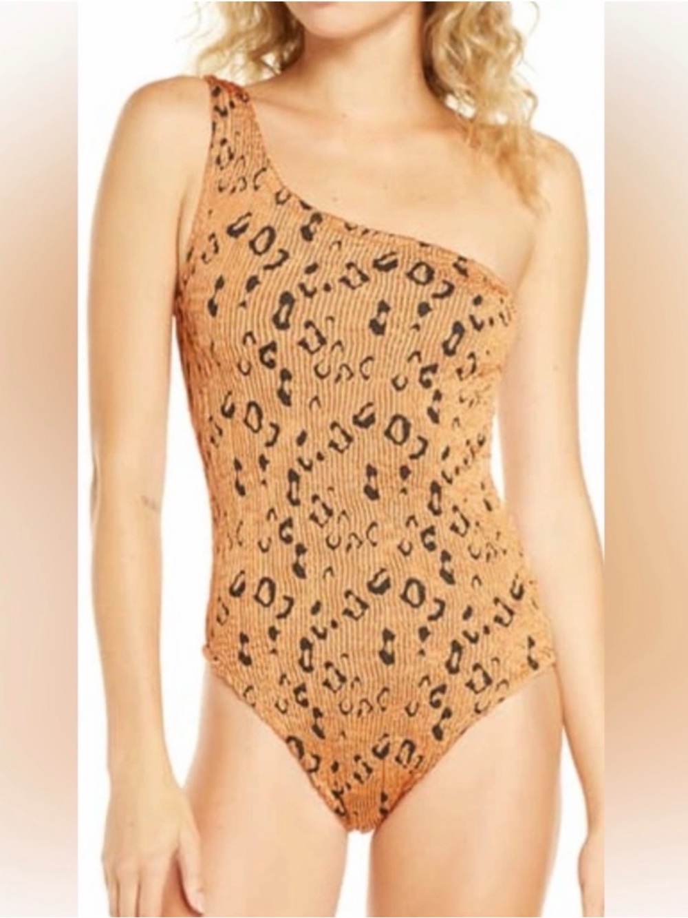 HUNZA G NANCY ONE-SHOULDER LEOPARD PRINT SWIMSUIT IN ORANGE